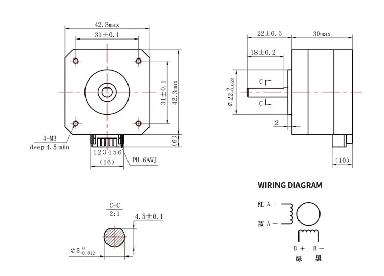 Nema17 42 stepper motor 17HD-3003-22B 30MM 1.8 ° 1.2A 