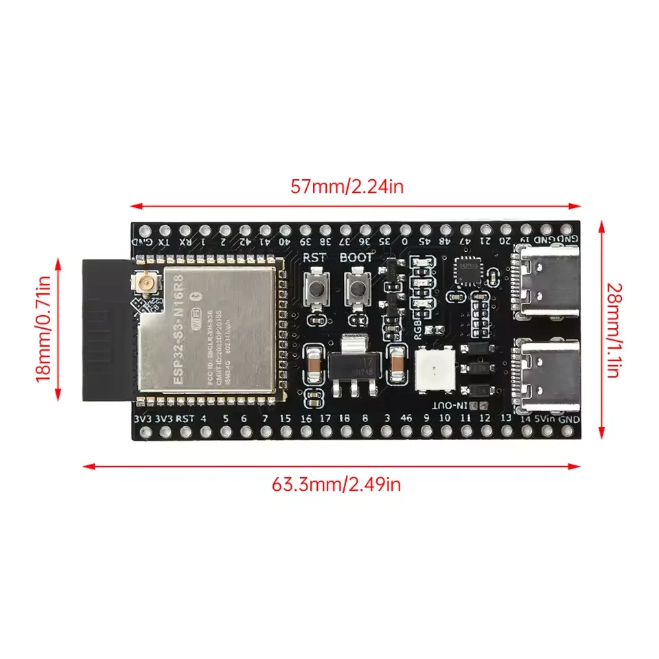 ESP32-S3-N16R8 Development Board with IPEX Antenna Hole Unsoldered