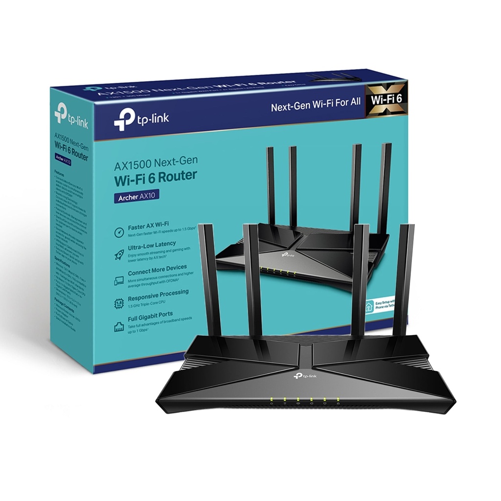 Tp-Link AX1500 Router, 1500Mbps, WiFi 6, 4 Antennas, Black
