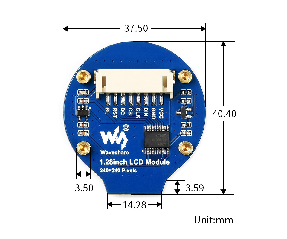 1.28inch LCD Module Waveshare 1.28inch Circle LCD 240×240 Pixel 65K Display SPI Interface GC9A01 