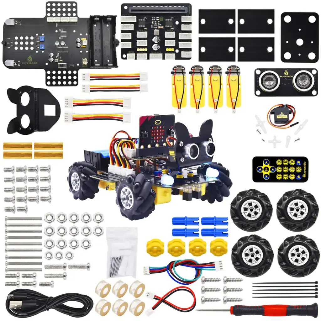 Keyestudio Micro Bit V2 4WD Mecanum Wheel Robot Car Kit STEM Toys Makecode &Python Programming Without Microbit Board