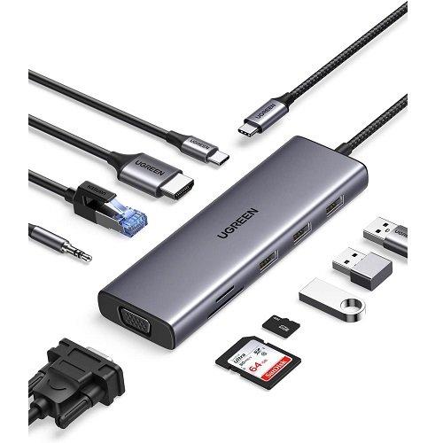 Ugreen 10 in 1 Hub, USB-C Dongle With 4K HDMI, VGA Du, Grey