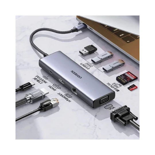 Ugreen 10 in 1 Hub, USB-C Dongle With 4K HDMI, VGA Du, Grey