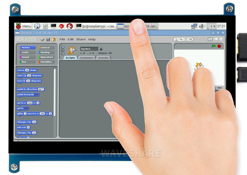 7inch Waveshare Capacitive Touch Screen LCD (C), 1024×600, HDMI, IPS, Low Power 
