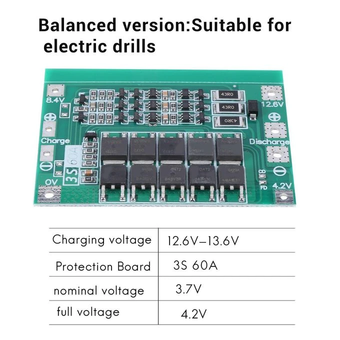 3 Series 11.1V 12.6V 60A 18650 Lithium Battery Protection Board  (Enhanced Version）
