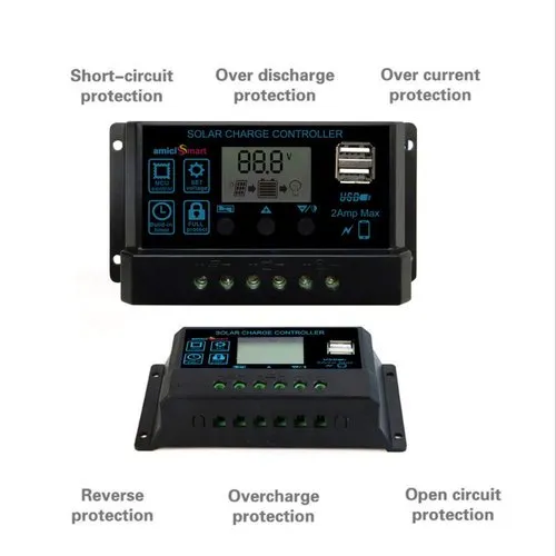 PWM 60A 12/24V Solar Charge Lamp Controller, Dual USB, LCD Display with Aluminum Plate
