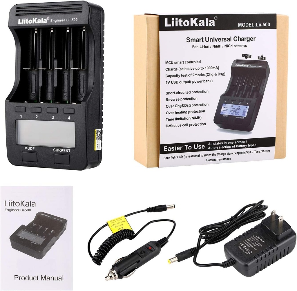 LiitoKala Lii-500 18650 Battery Charger Smart Universal Charger LCD Display for 26650 AA AAA Battery Touch Button LCD Display 