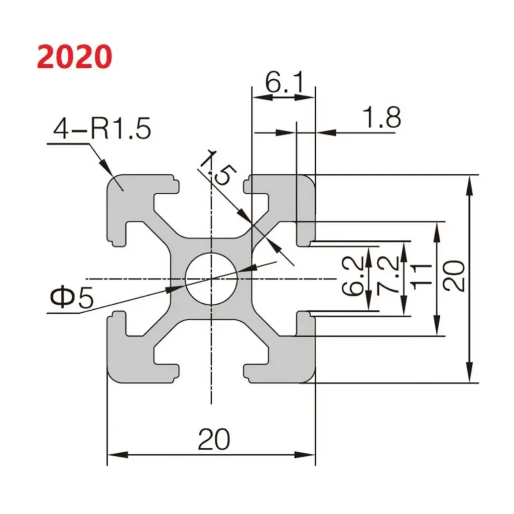 2020 Aluminum Profile Extrusion T-slot EU Linear Rail - 1000mm length 