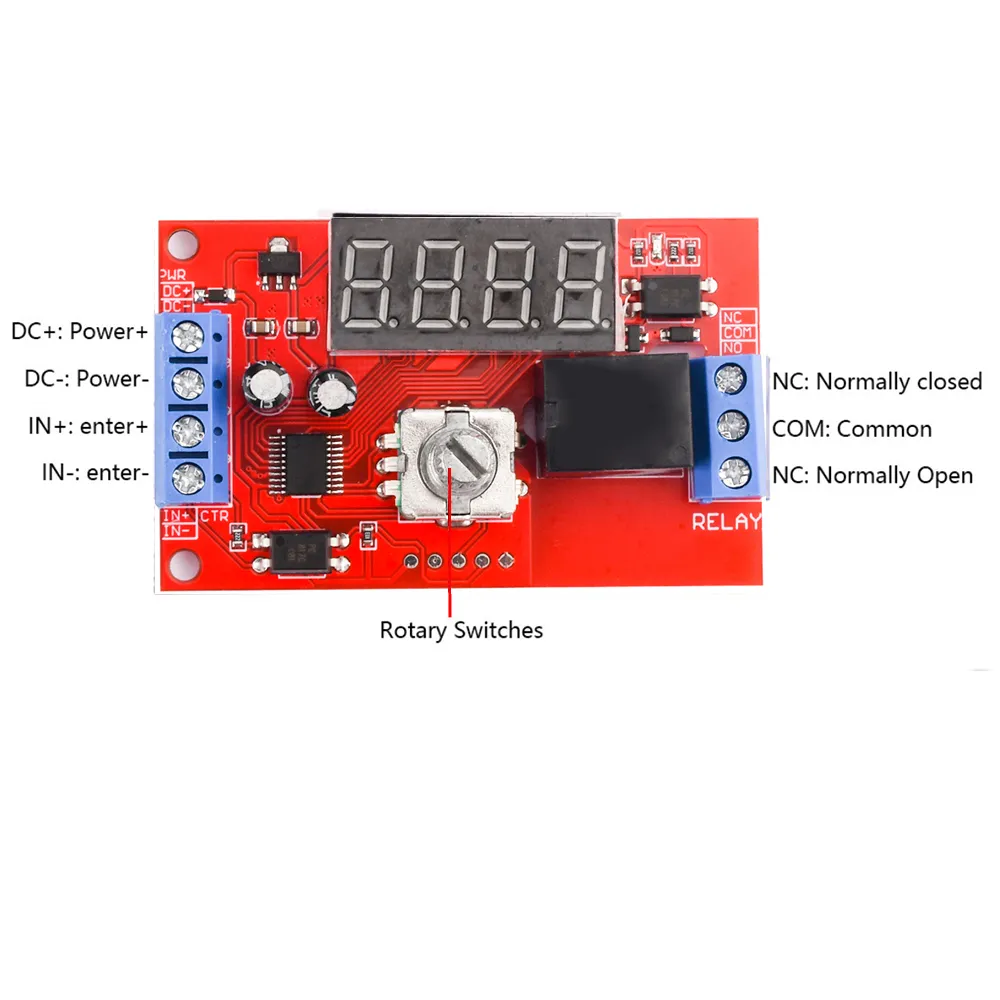 12V Adjustable Time Delay Relay Module 32 Modes LED Digital Timing Trigger Timer Control Switch—Knob Version