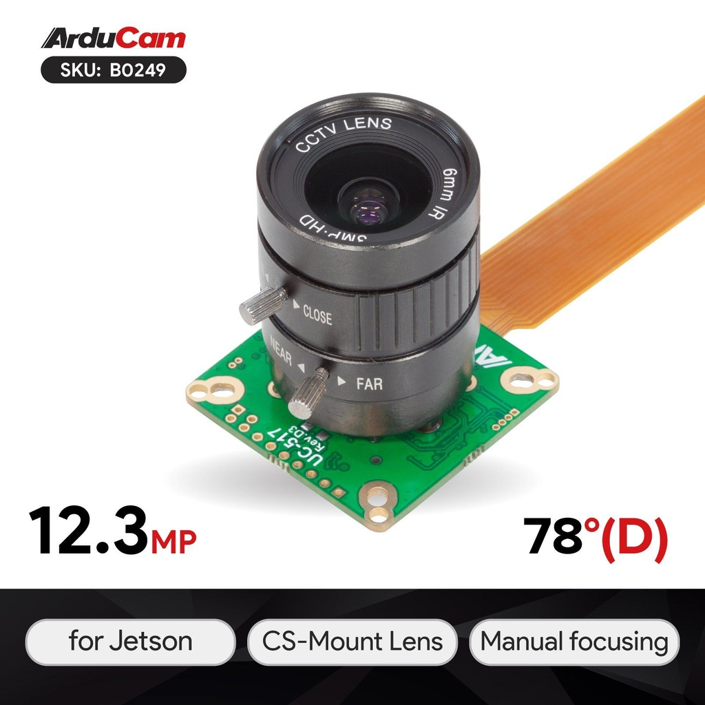 Arducam High Quality Camera, 12.3MP 1/2.3" 477P HQ Camera Module with 6mm CS-Mount Lens for NVIDIA® Jetson AGX Orin/Orin Nano/Orin NX