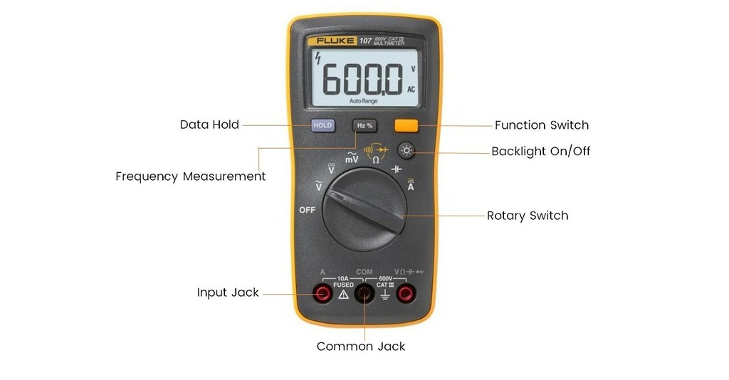 Fluke 107 ESP Palm-Sized Digital Multimeter, CAT III, 600 V