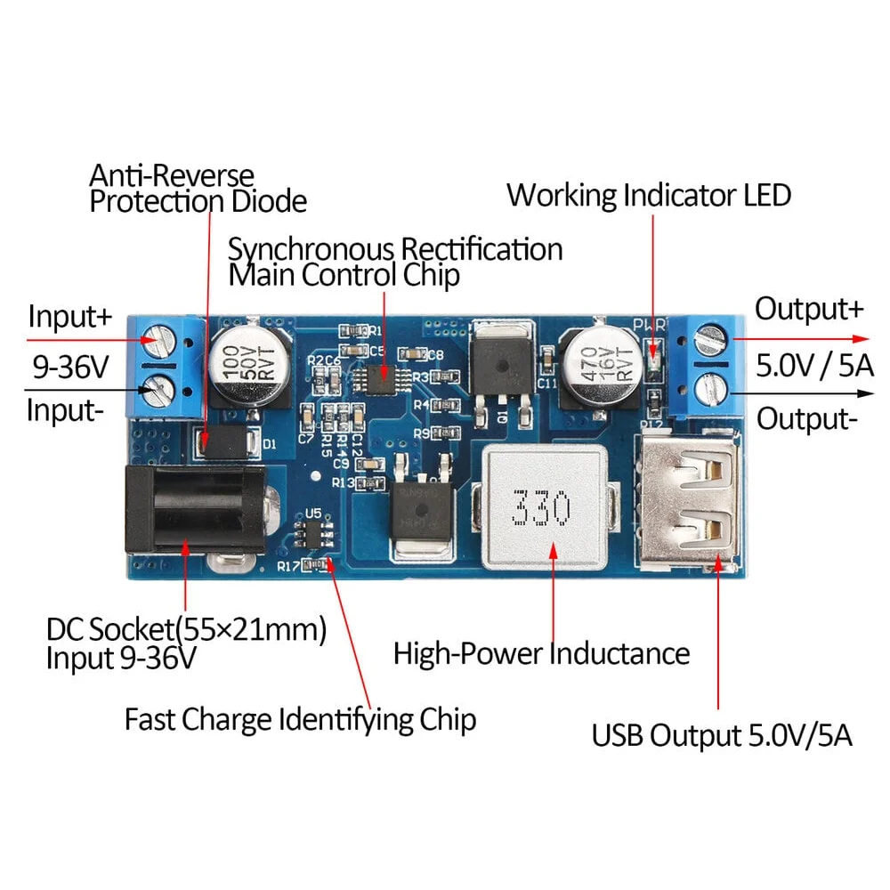 24V/12V to 5V 5A Power Module DCDC XY-3606 Power Converter