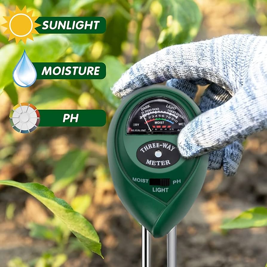 Three-Way Soil Meter For Moisture, Light and PH Testing