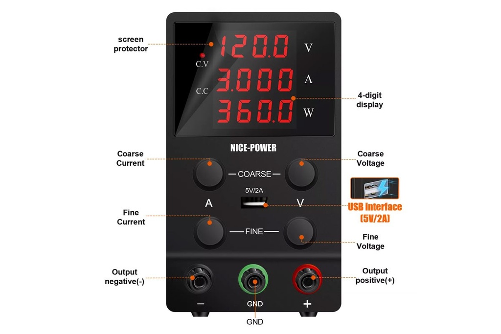 SPS1203 120V3A Vertical Digital Tube DC Adjustable Regulator Power Supply with UK Cable