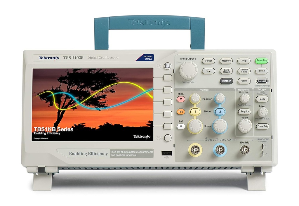 Tektronix TBS1102B Digital Storage Oscilloscope, 100 MHz bandwidth, 2GS/s sample rate, 2 channel, 2.5K record length
