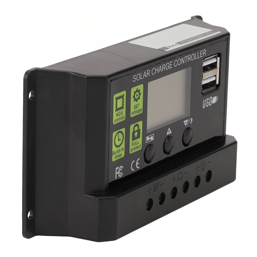 PWM 60A 12/24V Solar Charge Lamp Controller, Dual USB, LCD Display with Aluminum Plate