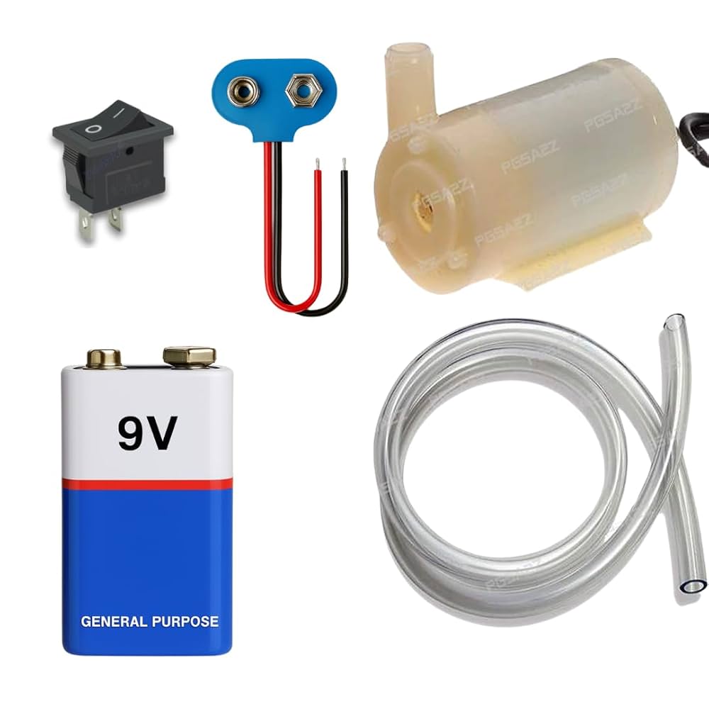 Waterproof Mini water Project DC Pump 3-9v complete kit with Switch, 9v and pipe SET