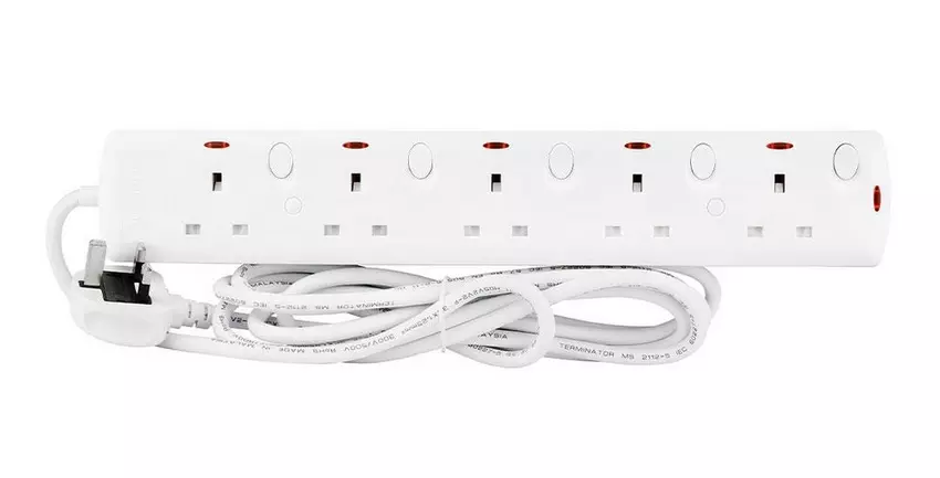 Terminator 5 way UK Power Extension,3 Meter Cable, White