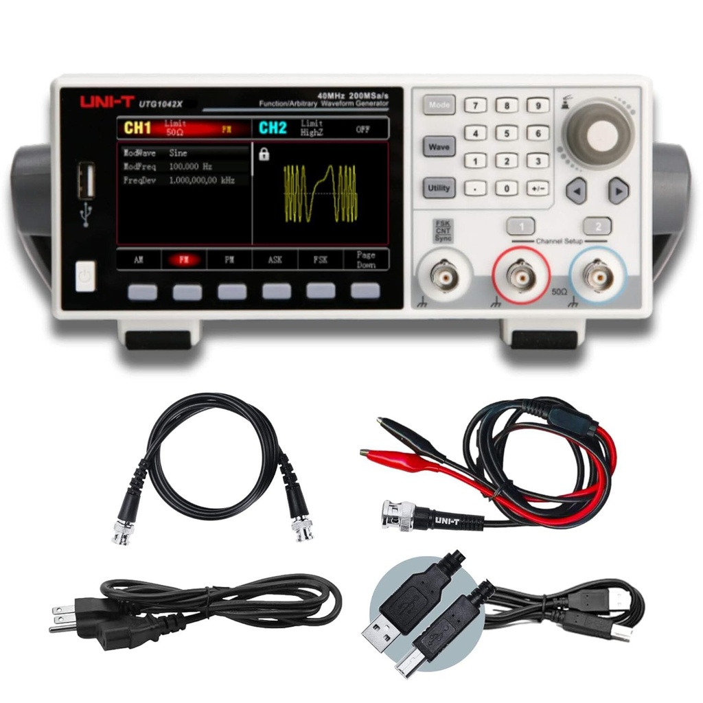 UNI-T  40MHz 2 Channels Essential-Series Arbitrary Waveform Generator 200MS/s 4Kpts Memory Depth USB 4.3 Inch Display 150MSa/s Sampling Rate 16-bit High Resolution