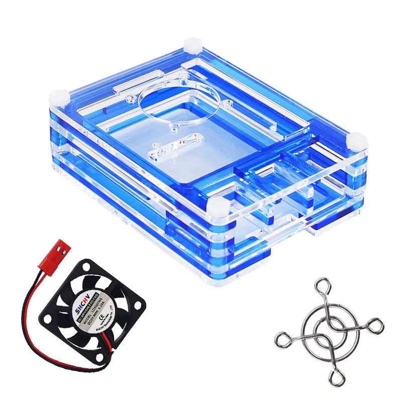 Raspberry Pi 4 Model B 9-Layer Acrylic Case Transparent Square Black Shell with 3007 5V cooling fan