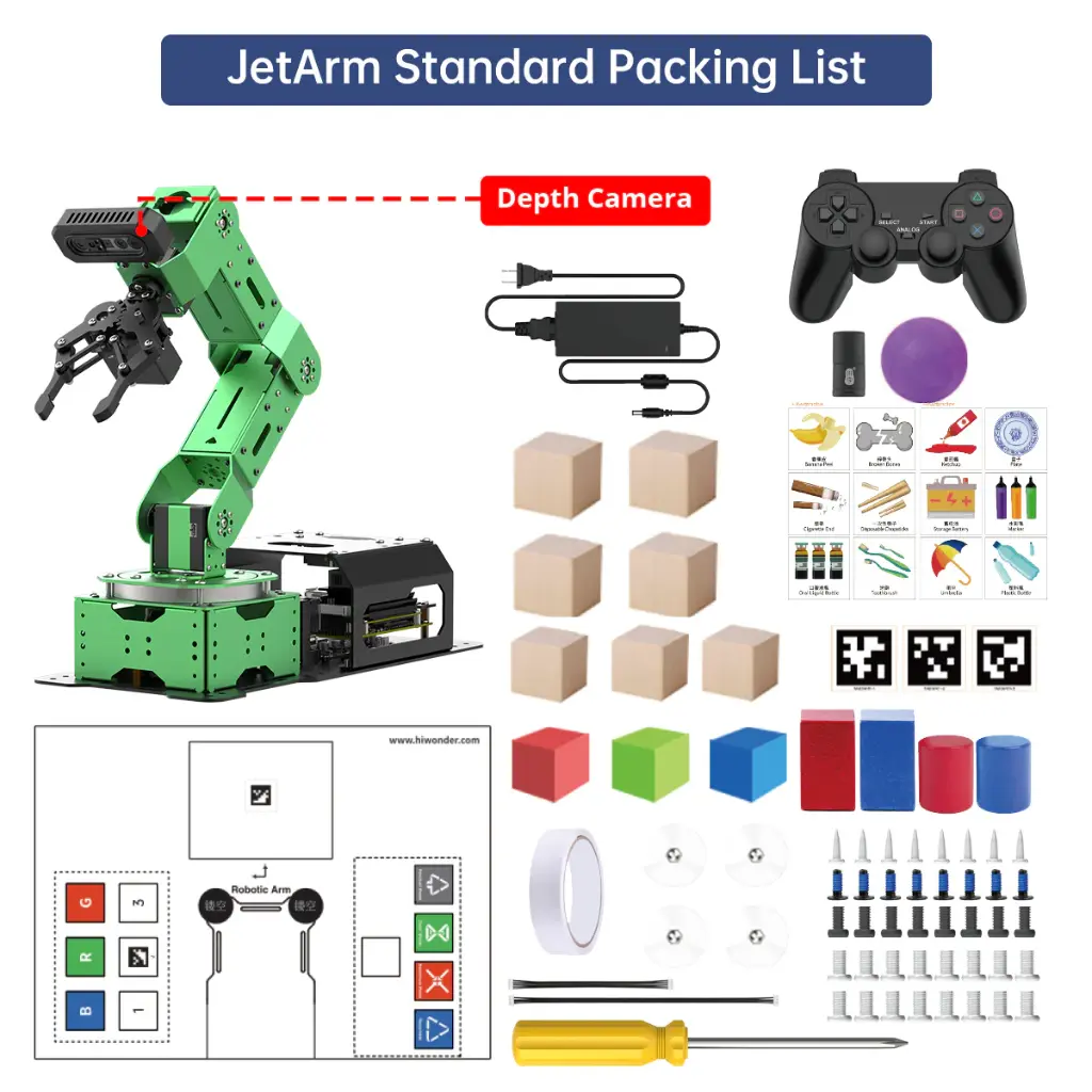 Hiwonder JetArm Pro ROS1 ROS2 3D Vision Robot, with Multimodal AI Model (ChatGPT), AI Voice and Vision Interaction, Support Chassis, Sliding Rail, Conveyor Belt Add-on