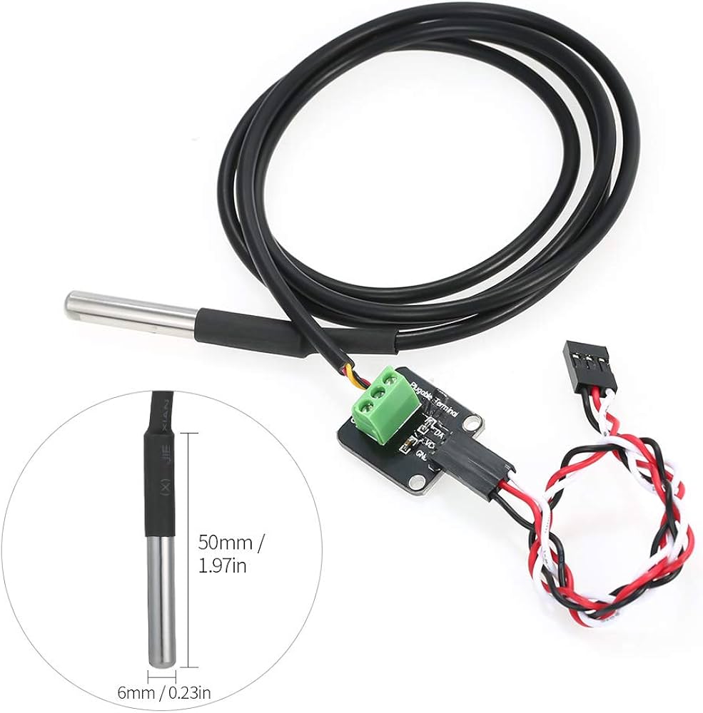 DS18B20 Waterproof Digital Temperature Module with 1m Cable & Stainless Steel Probe for Arduino, 3.3V-5V, -50°C to 125°C