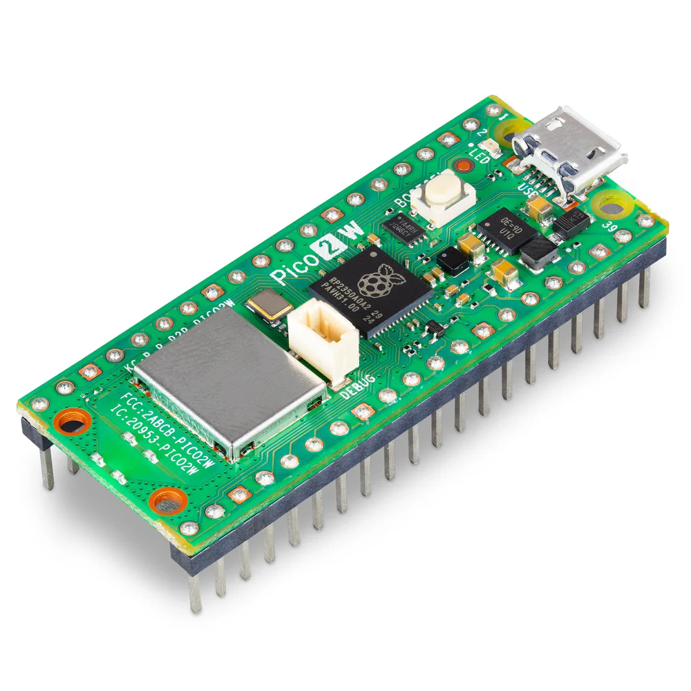 Raspberry Pi PICO 2W Board, w/Header, RP2350, 32-bit ARM Cortex-M33 / RISC-V, 520KB, 150MHz, Wifi