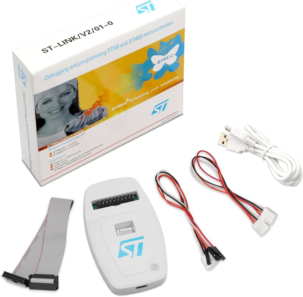 ST-LINK-V2 (CN) Stlink V2 MCU Microcontroller for STM32 STM8, ST-LINK Debugger Programmer Emulator for STM8/STM32/JTAG/SWD/SWIM with USB Cable and Connection Cable