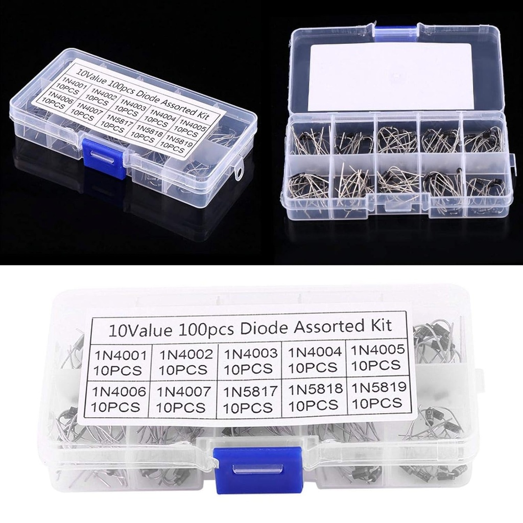 100pcs Diodes Box, 10 Values Rectifier Diode Assortment Electronic Kit 1N4001 1N4002 1N4003 1N4004 1N4005 1N4006 1N4007 1N5817 1N5818 1N5506 1N4007 1N5818 819