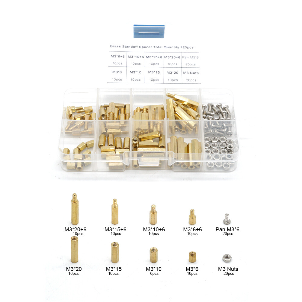 120pcs M3 double pass hexagonal copper column with screw nut screw M3 x 10mm