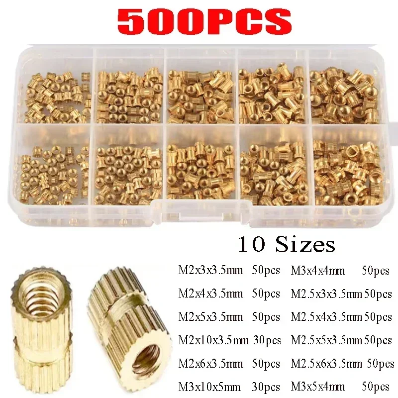 Brass Heat Set Insert Nut Hot Melt Knurled Threaded M2-M2.5-M3 500PCS