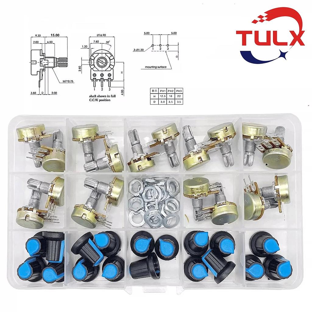 18PCS WH148 Single Link 15mm Potentiometer Kit （Plastic Box）