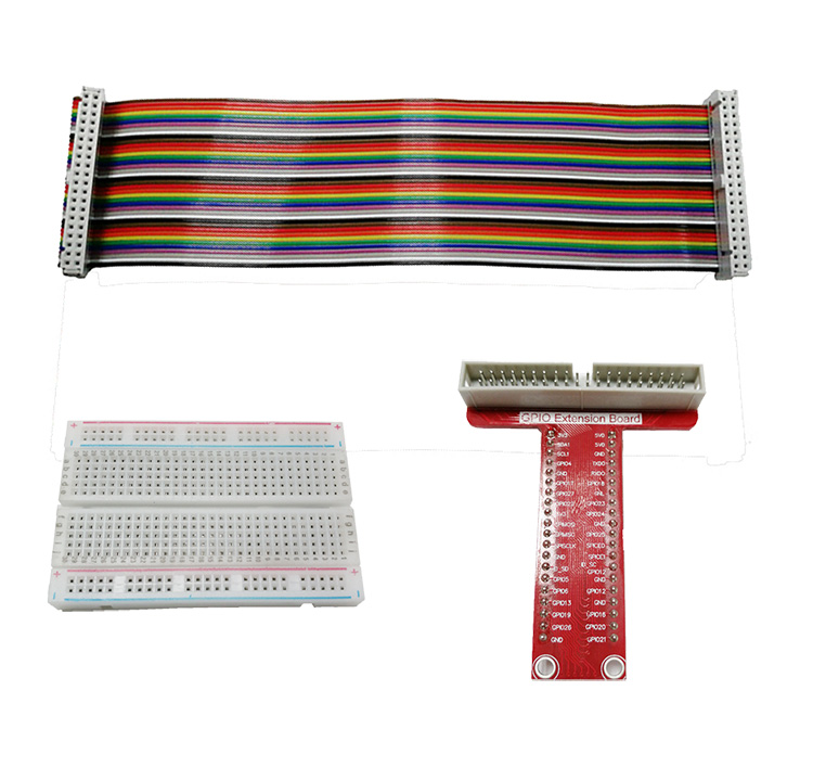 1x 40Pin GPIO Colorful Cable 1x 400 Points Breadboard 1x 40Pin Red GPIO Extension Board