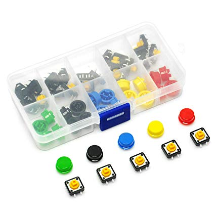 25pcs Button Switch Kit (12x12x7.3mm Yellow/Red/White/Blue/Black each 5Pcs )