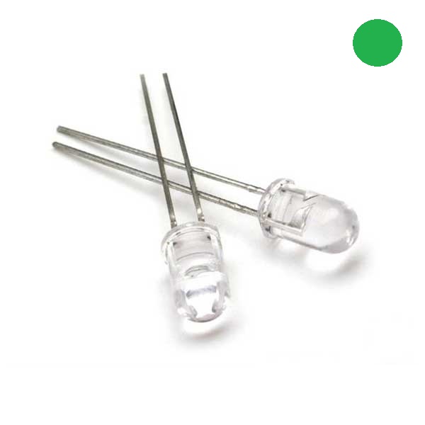 28mm Leg LED 5MM Water Clear Green (1pcs)