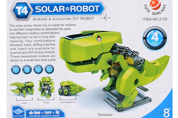 4 in 1 3D DIY Solar Powered Robot Toys for Kid Green Safe Energy Driven Dinosaur