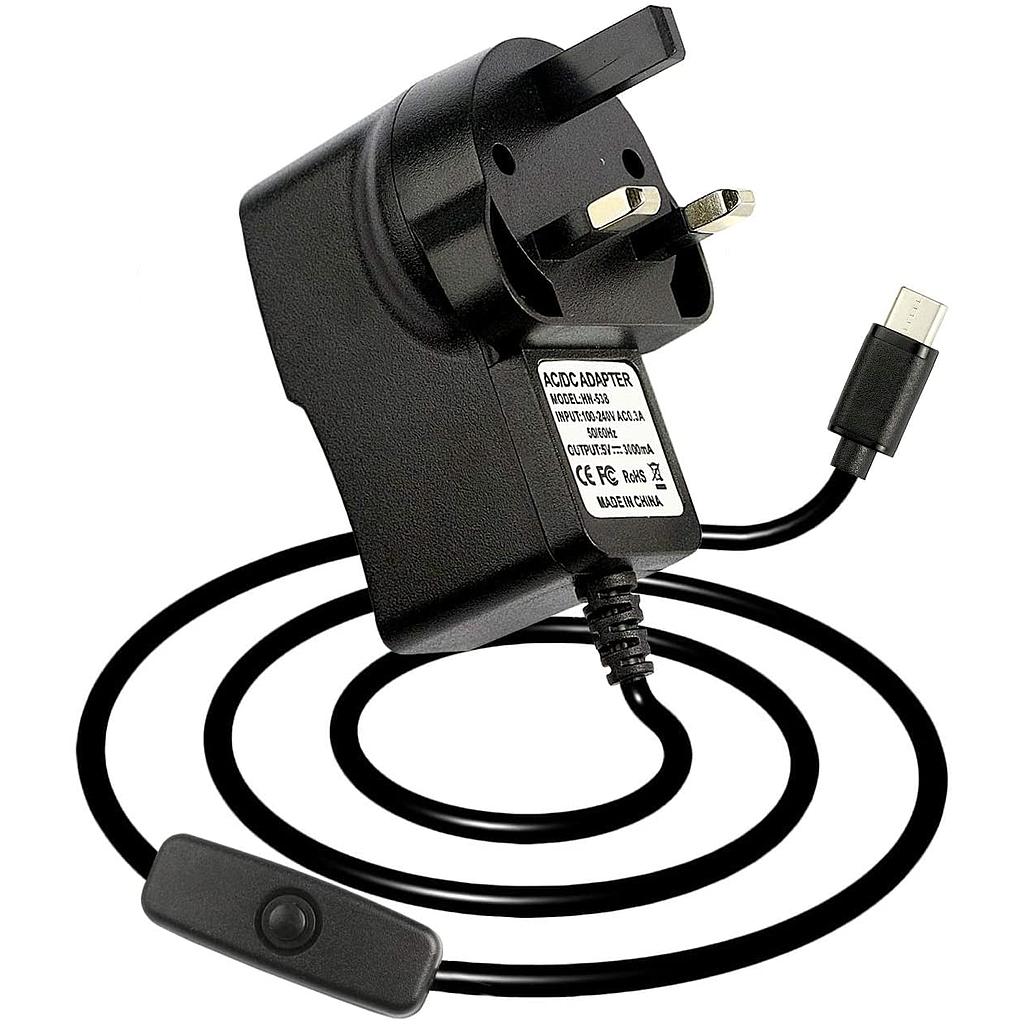 5V 3A Type C Power  Adapter  with ON/OFF Button UK Plug