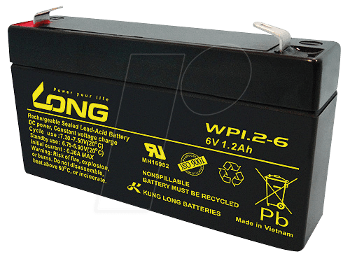 6V 1.2AH Lead Acid Rechargeable battery LONG 