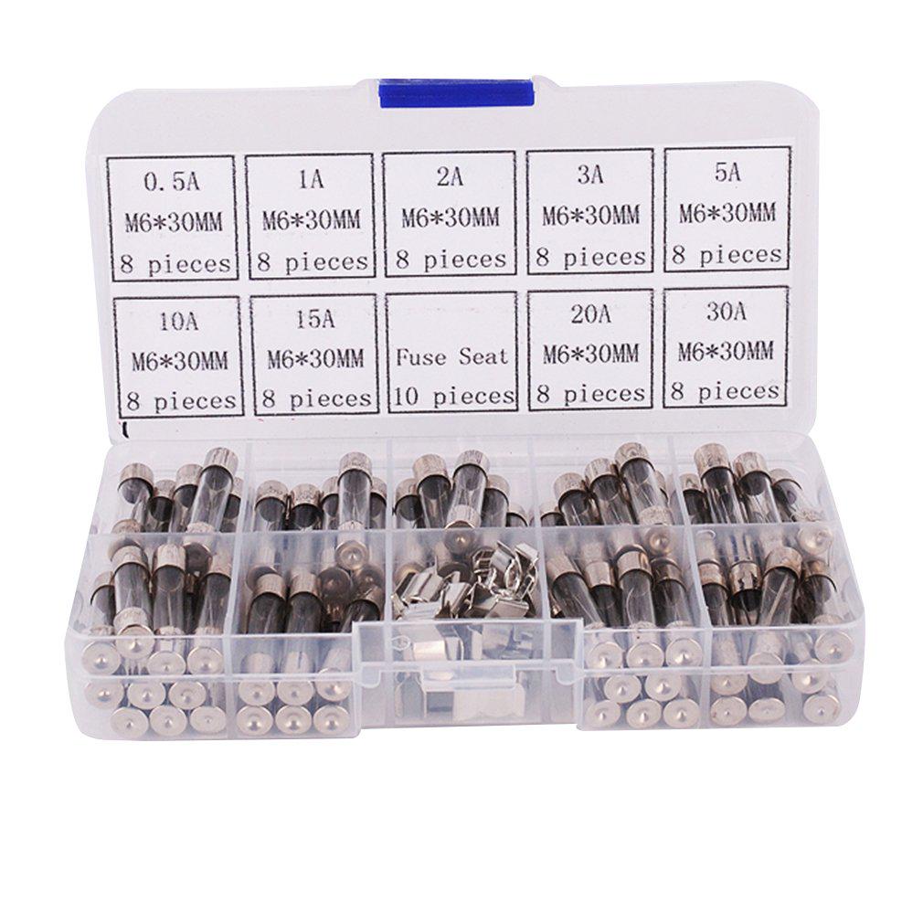 72PCS 6*30mm 250V Volume Glass Fuse Tubes with Holder Kit