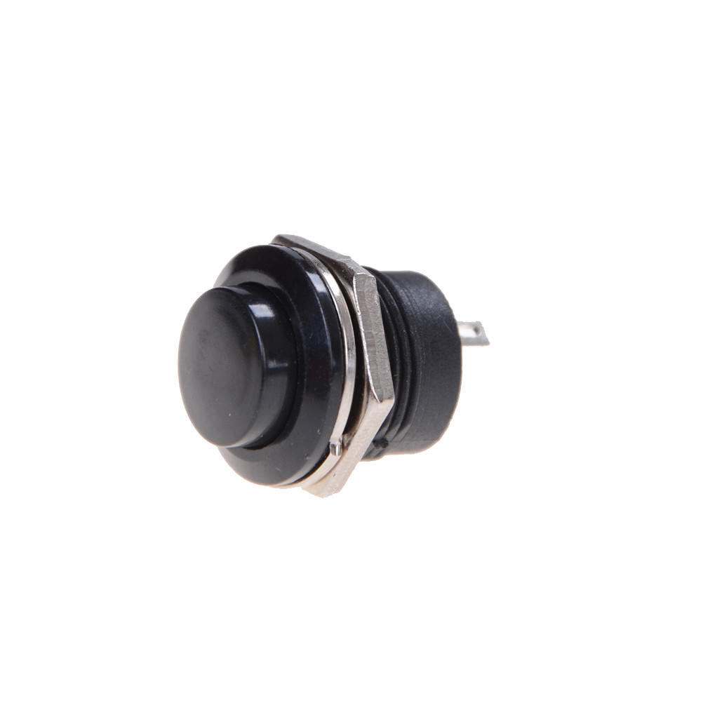 Black R13-507 16MM 2PIN Momentary Self-Reset Round Cap Push Button Switch