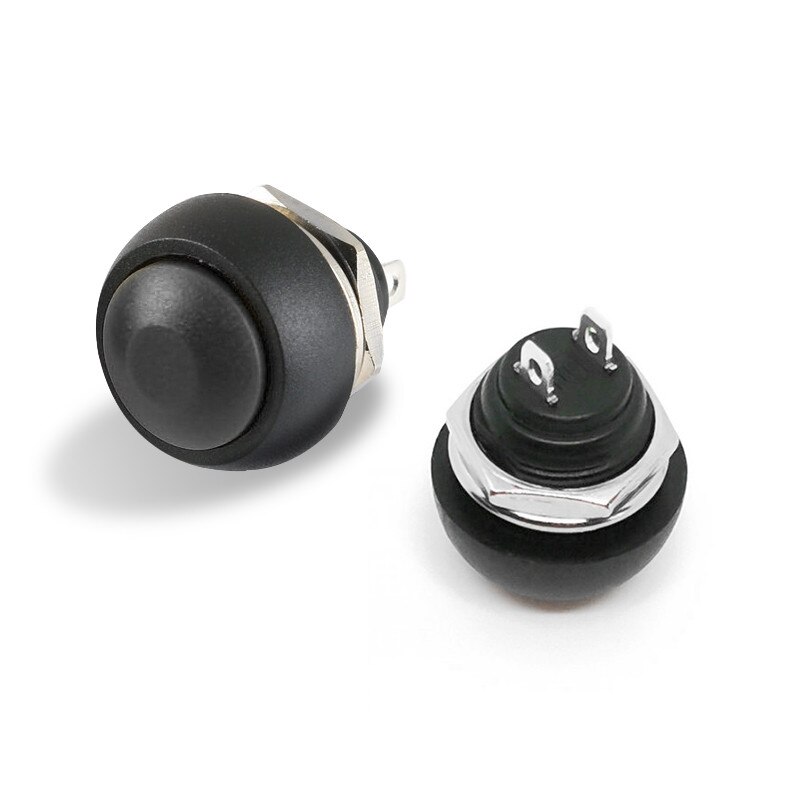 Black Waterproof PBS- 33B 12MM 2PIN Self-Reset Mini Round Push Button