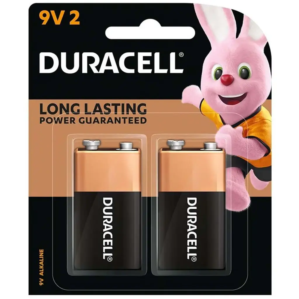 DURACELL Long Lasting Battery 9v, Pack of 2