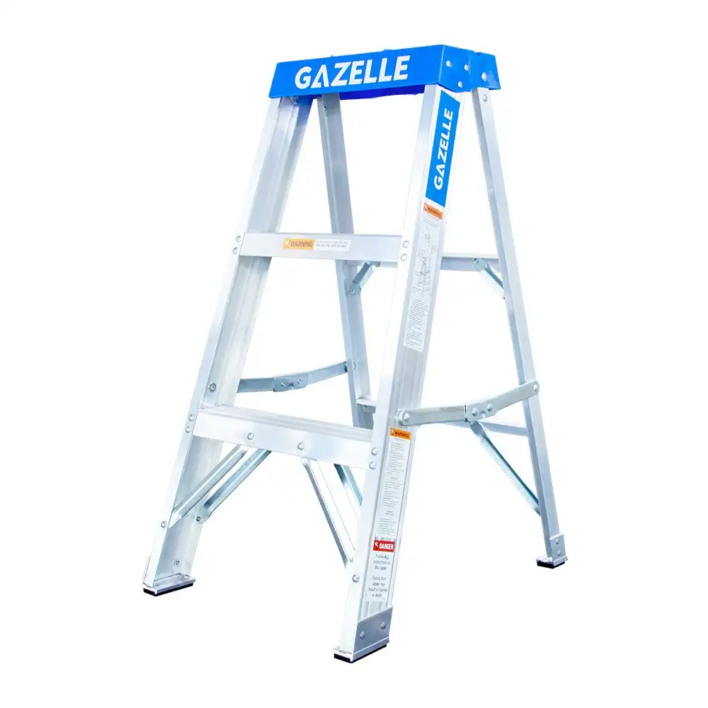 Gazelle 3ft Aluminium Step Ladder (0.9m), Heavy Duty, Slip Resistant Steps and Feet, 7 ft Working Height, OSHA, ANSI Certified