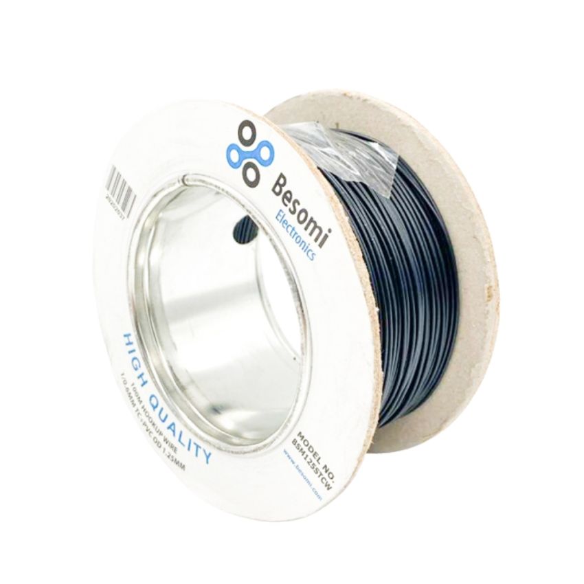 Hookup Solid Core Wire 1/0.6m TC + PVC OD 1.25MM BLACK Roll of 100 M