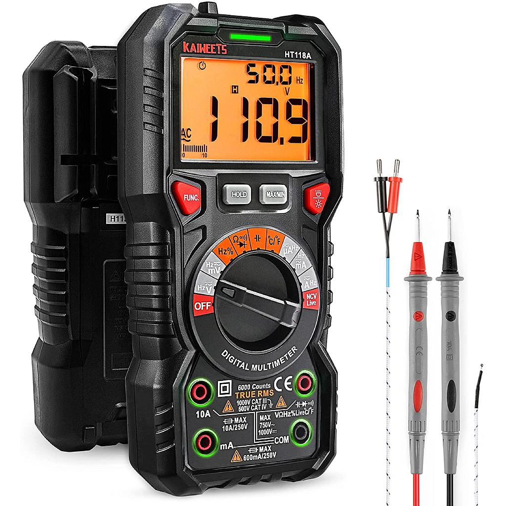 HT118A Digital Multimeter True RMS Auto Range 1000V 10A AC/DC Amp Voltage Meter Capacitance Hz Tester Ohmmeter LCD 6000 Count