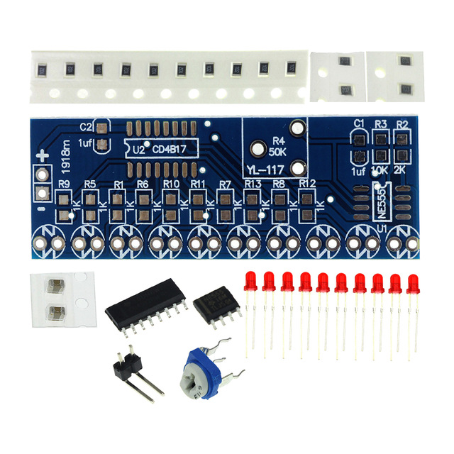 NE555+CD4017 flow light electronic DIY component