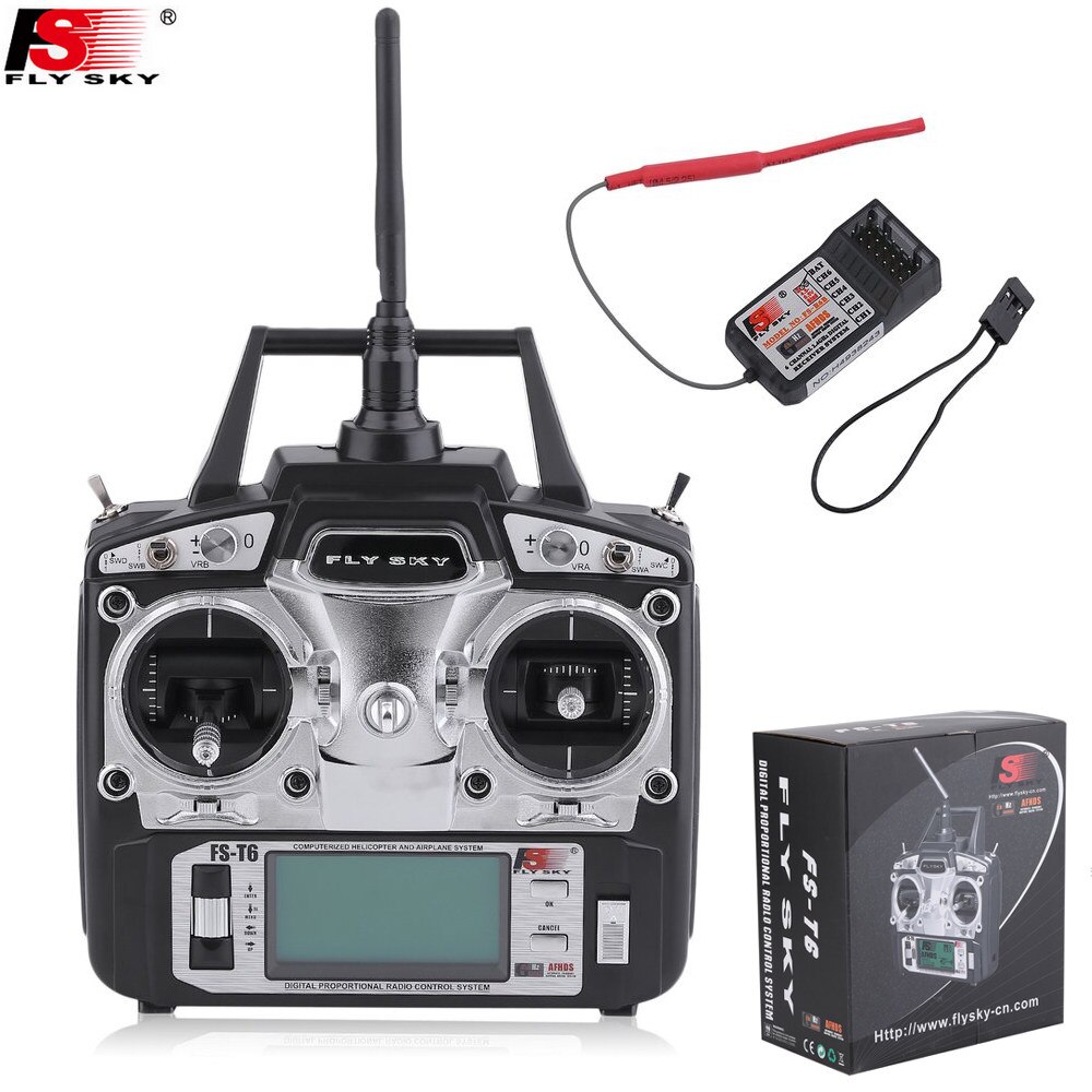 Original Flysky FS-T6 FS T6 6ch 2.4g w/ LCD Screen Transmitter + FS R6B Receiver RC Quadcopter Helicopter With LED Screen(Right Hand)