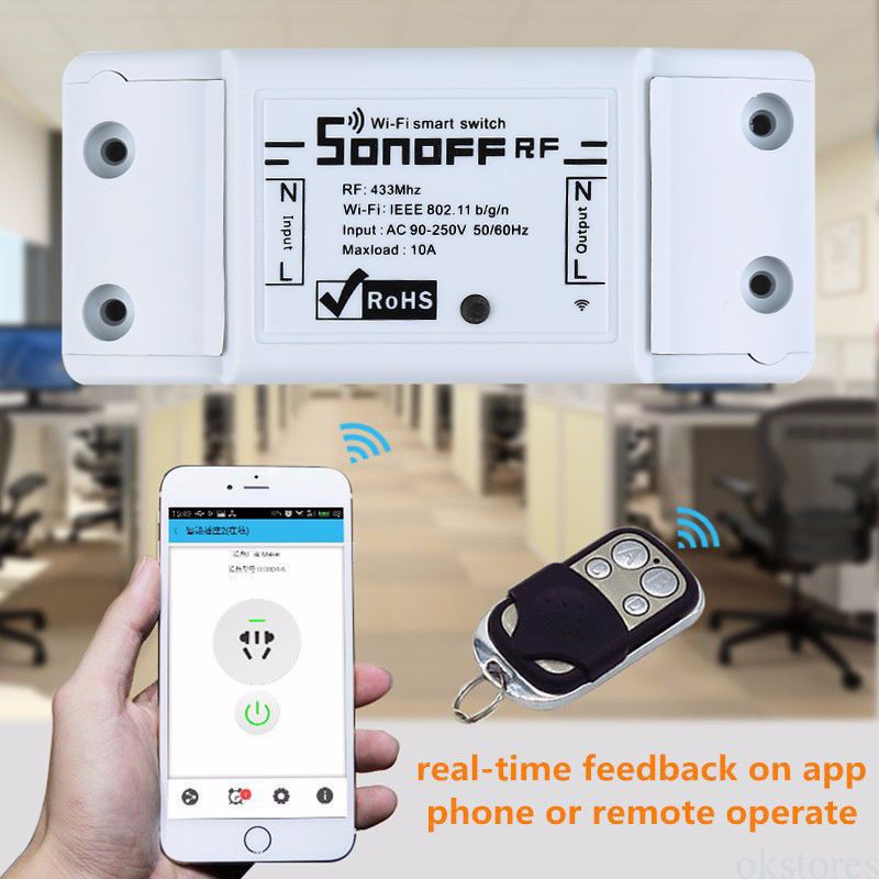 Sonoff RF Smart Home WiFi Mobile Remote Control Siri Voice Control On/Off Switch 10A with 433Mhz Remote Control