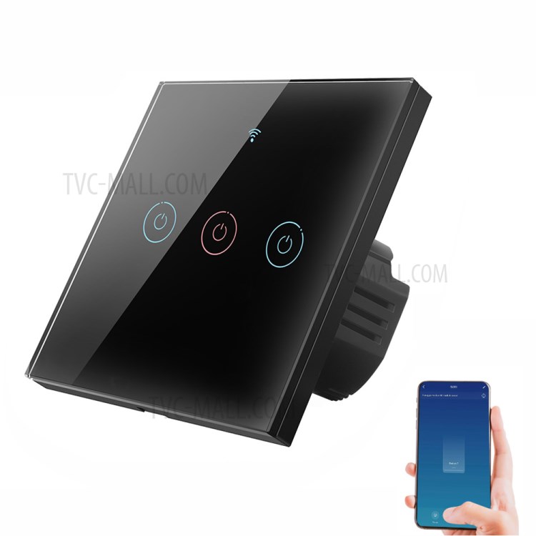 Tuya Black WiFi RF433 Smart Touch Switch 3 Channels Type 86 UK 