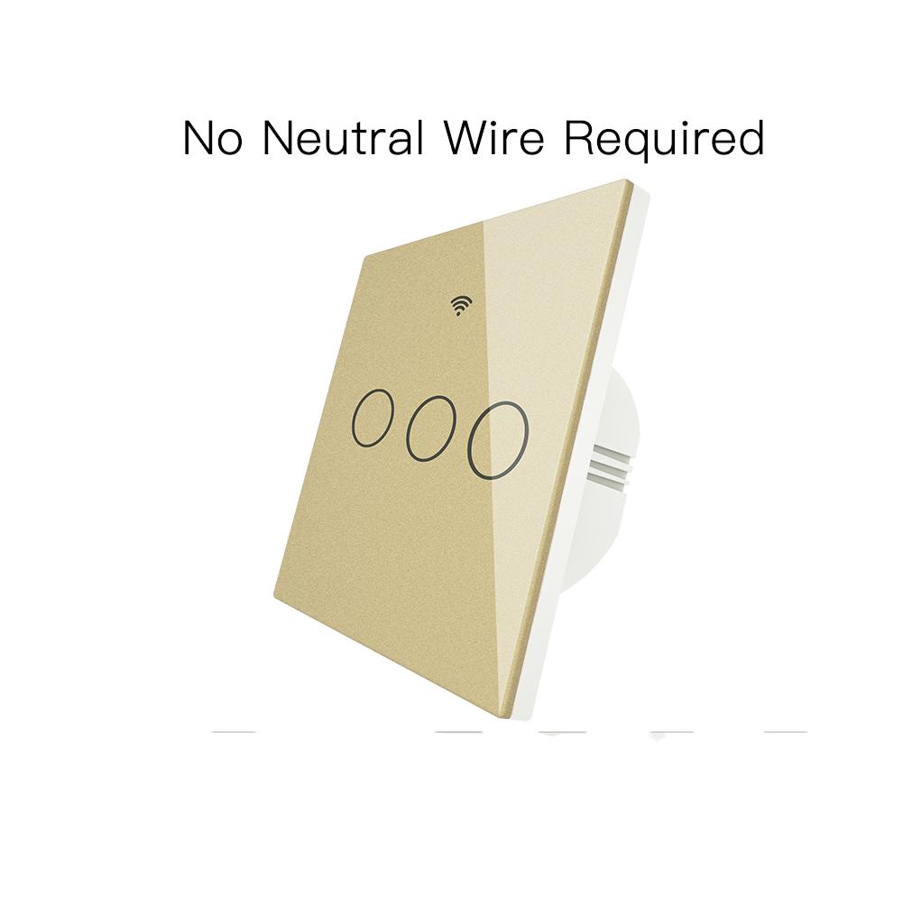 Tuya Gold WiFi RF433 Smart Touch Switch 3 Channels Type 86 UK